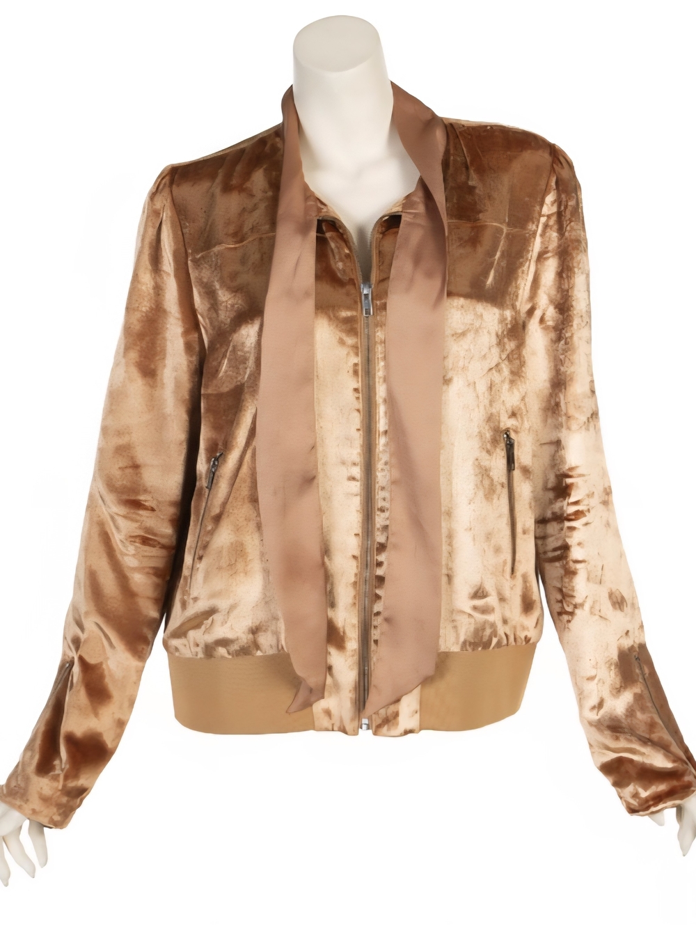NWT Womens Sz XL Chelsea28 Champagne Velvet Scarf Collar Zipper Front Jacket